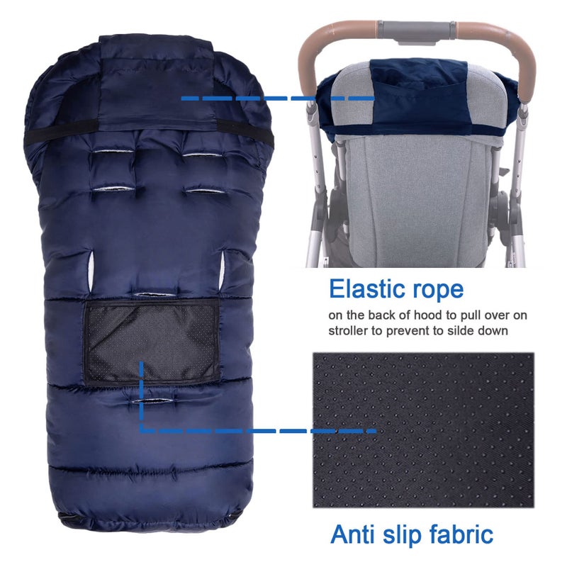 Yobee Universal Cozy Fleece Stroller Footmuff, Winter Outdoor Tour Waterproof Baby Sleeping Bag, Anti-Slip, Adaptable for Almost Stroller, Pram, Navy - Image 5